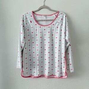 LAKE Pajama Pink and White Floral Long Sleeve Top Size L